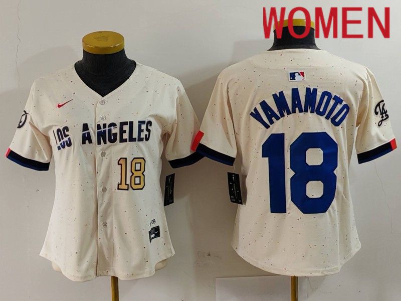 Women Los Angeles Dodgers #18 Yamamoto Cream Fashion Nike Game MLB Jersey style 7011